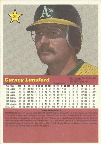 1984 Donruss Action All-Stars #39 Carney Lansford Back