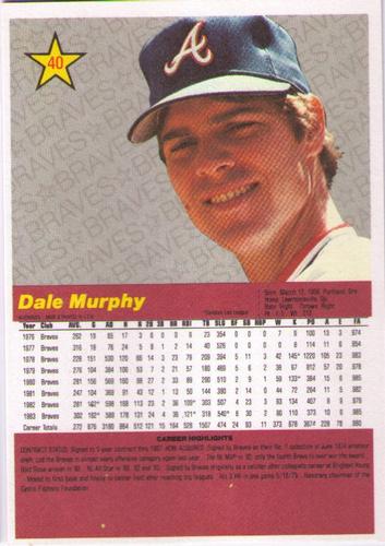 1984 Donruss Action All-Stars #40 Dale Murphy Back
