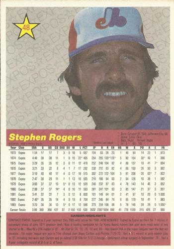 1984 Donruss Action All-Stars #48 Steve Rogers Back