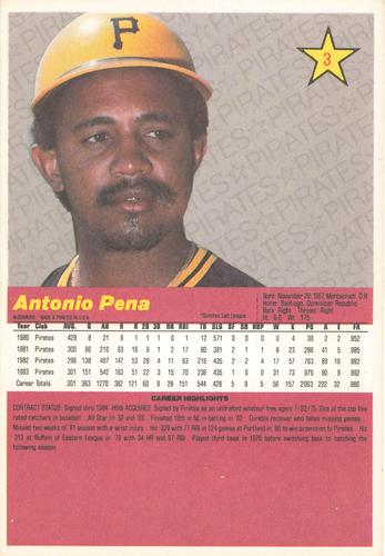 1984 Donruss Action All-Stars #3 Tony Pena Back