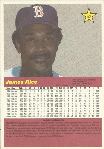 1984 Donruss Action All-Stars #52 Jim Rice Back