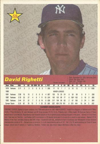 1984 Donruss Action All-Stars #59 Dave Righetti Back