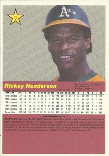 1984 Donruss Action All-Stars #9 Rickey Henderson Back