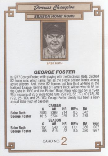 1984 Donruss Champions #2 George Foster Back