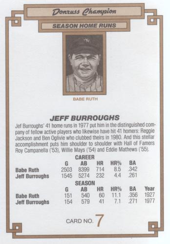 1984 Donruss Champions #7 Jeff Burroughs Back