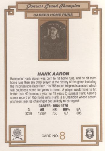 1984 Donruss Champions #8 Hank Aaron Back