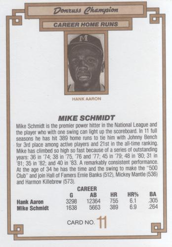 1984 Donruss Champions #11 Mike Schmidt Back