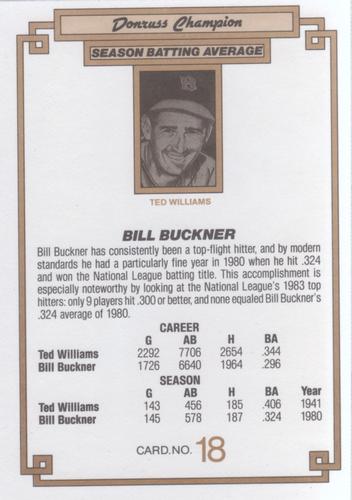 1984 Donruss Champions #18 Bill Buckner Back