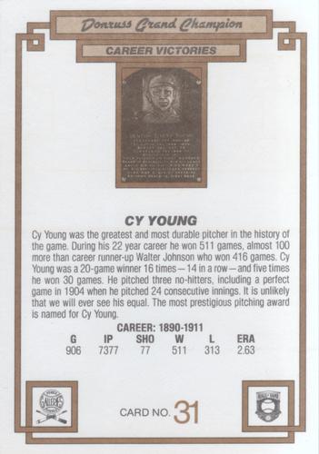 1984 Donruss Champions #31 Cy Young Back
