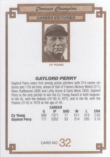 1984 Donruss Champions #32 Gaylord Perry Back