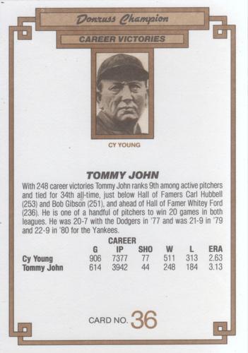 1984 Donruss Champions #36 Tommy John Back