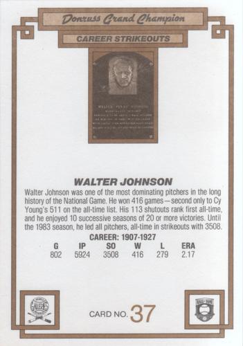 1984 Donruss Champions #37 Walter Johnson Back