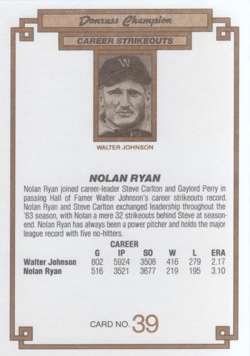 1984 Donruss Champions #39 Nolan Ryan Back
