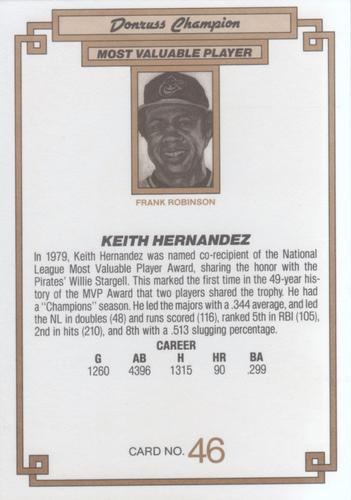 1984 Donruss Champions #46 Keith Hernandez Back