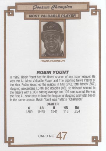 1984 Donruss Champions #47 Robin Yount Back
