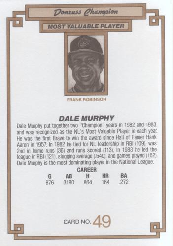 1984 Donruss Champions #49 Dale Murphy Back