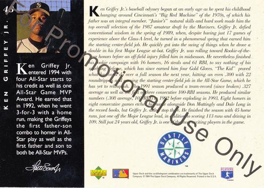 1994 Upper Deck All-Star Jumbos #48 Ken Griffey Jr. Back