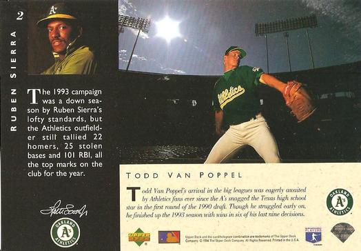 1994 Upper Deck All-Star Jumbos #2 Ruben Sierra / Todd Van Poppel Back