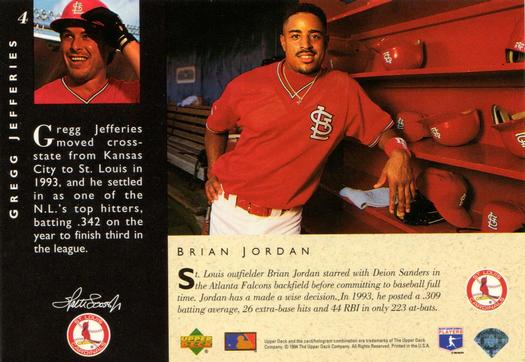 1994 Upper Deck All-Star Jumbos #4 Gregg Jefferies / Brian Jordan Back