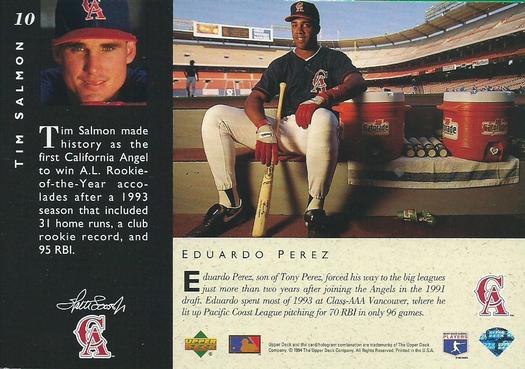 1994 Upper Deck All-Star Jumbos #10 Tim Salmon / Eduardo Perez Back