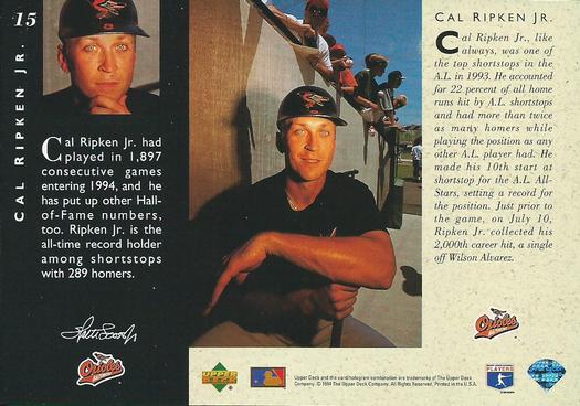 1994 Upper Deck All-Star Jumbos #15 Cal Ripken Jr. Back
