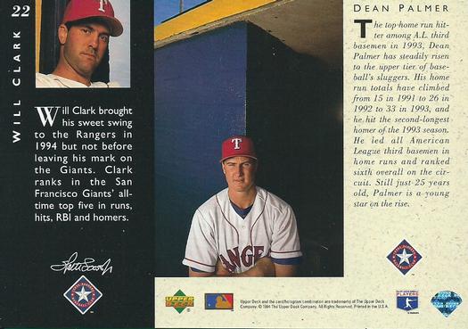 1994 Upper Deck All-Star Jumbos #22 Will Clark / Dean Palmer Back