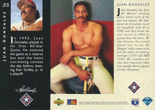 1994 Upper Deck All-Star Jumbos #25 Juan Gonzalez Back