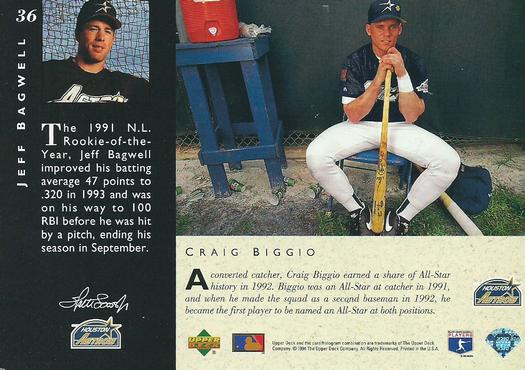 1994 Upper Deck All-Star Jumbos #36 Jeff Bagwell / Craig Biggio Back