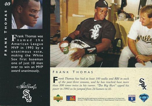 1994 Upper Deck All-Star Jumbos #40 Frank Thomas Back