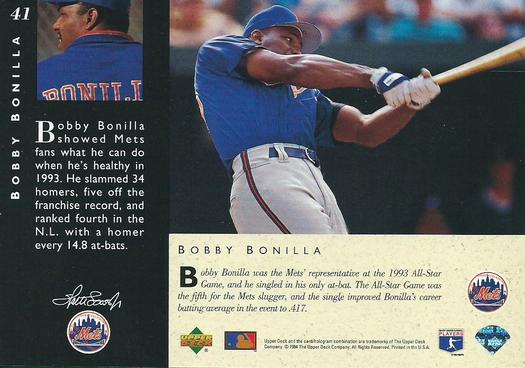 1994 Upper Deck All-Star Jumbos #41 Bobby Bonilla Back