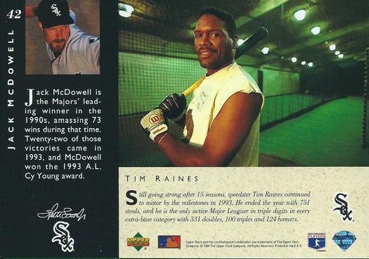 1994 Upper Deck All-Star Jumbos #42 Jack McDowell / Tim Raines Back