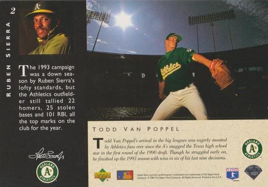 1994 Upper Deck All-Star Jumbos - Gold #2 Ruben Sierra / Todd Van Poppel Back