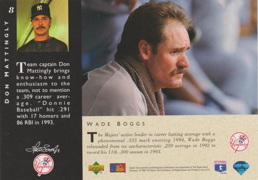 1994 Upper Deck All-Star Jumbos - Gold #8 Don Mattingly / Wade Boggs Back