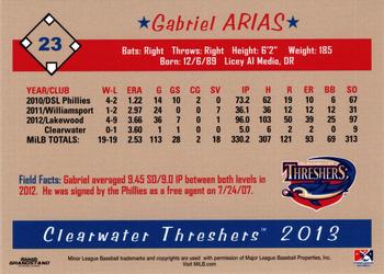 2013 Grandstand Clearwater Threshers #NNO Gabriel Arias Back
