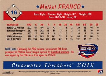 2013 Grandstand Clearwater Threshers #NNO Maikel Franco Back