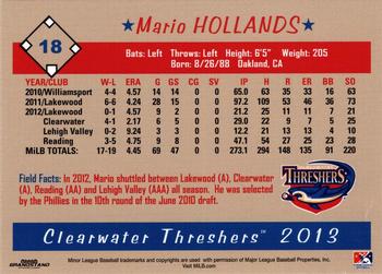2013 Grandstand Clearwater Threshers #NNO Mario Hollands Back