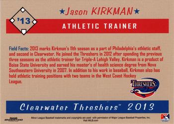 2013 Grandstand Clearwater Threshers #NNO Jason Kirkman Back