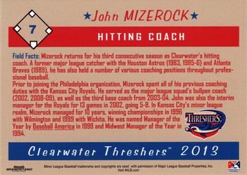2013 Grandstand Clearwater Threshers #NNO John Mizerock Back