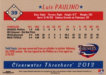 2013 Grandstand Clearwater Threshers #NNO Luis Paulino Back