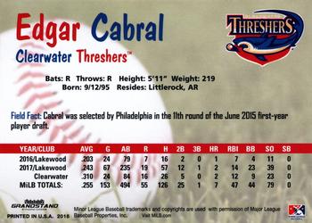 2018 Grandstand Clearwater Threshers #NNO Edgar Cabral Back