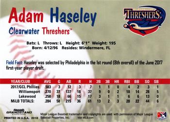 2018 Grandstand Clearwater Threshers #NNO Adam Haseley Back