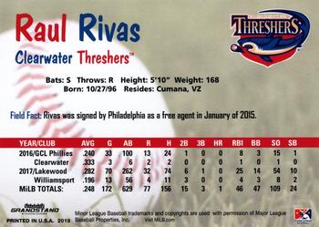 2018 Grandstand Clearwater Threshers #NNO Raul Rivas Back