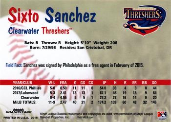 2018 Grandstand Clearwater Threshers #NNO Sixto Sanchez Back
