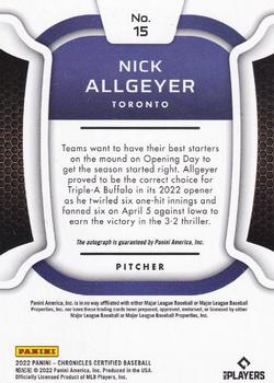 2022 Panini Chronicles - Certified Autographs #15 Nick Allgeyer Back