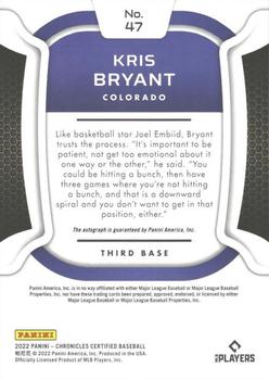 2022 Panini Chronicles - Certified Autographs #47 Kris Bryant Back