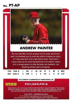 2022 Panini Chronicles - Contenders Prospect Ticket Autographs Draft Green #PT-AP Andrew Painter Back