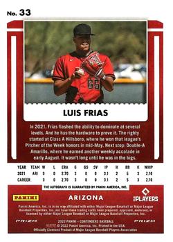 2022 Panini Chronicles - Contenders Optic Rookie Ticket Autographs #33 Luis Frias Back