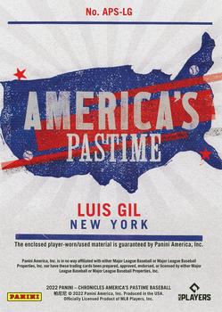 2022 Panini Chronicles - America's Pastime Swatches #APS-LG Luis Gil Back