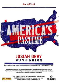 2022 Panini Chronicles - America's Pastime Swatches Blue #APS-JG Josiah Gray Back