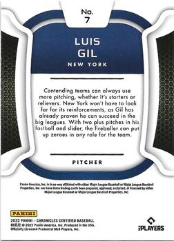 2022 Panini Chronicles - Certified #7 Luis Gil Back